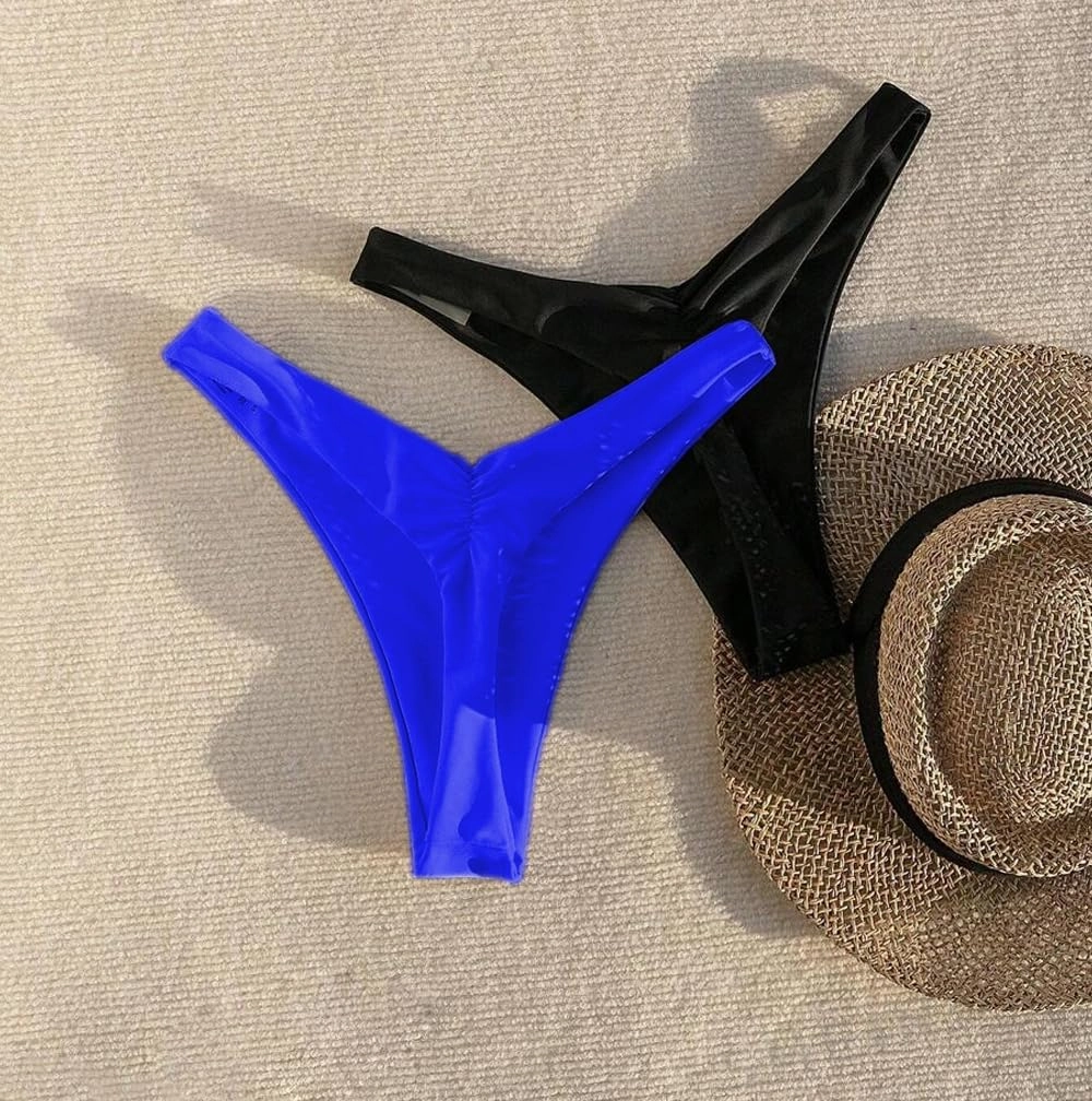 YELAIVP Women's Ruched Back Bikini Bottoms High Cut Bathing Suit Bottoms Cheeky Thong Swimsuit Bottom