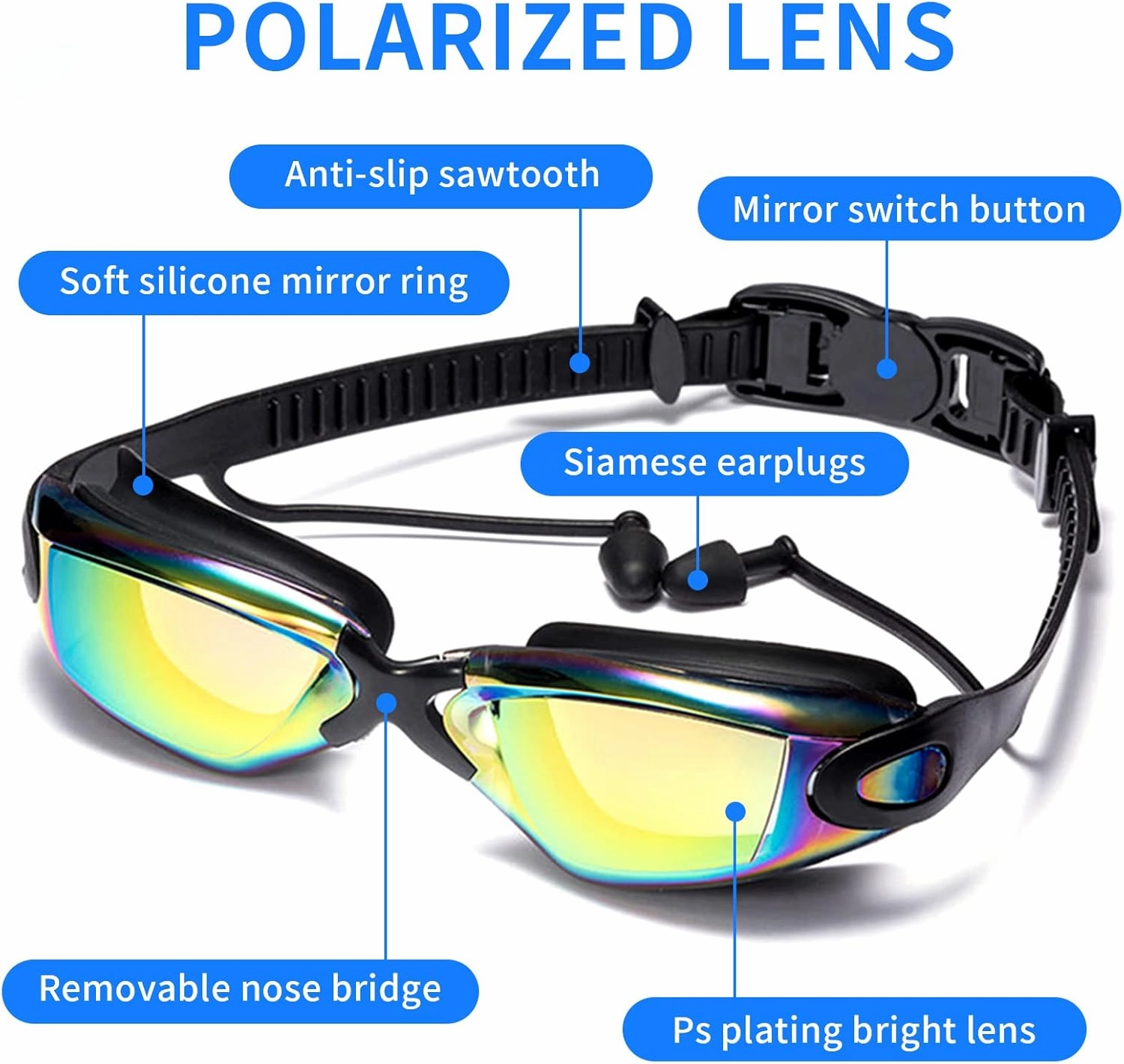 YLYUELANG Swimming Goggles with Earplug Design,No Leaking,Anti-Fog,Anti-UV,Perfect Swim Goggles for Men,Women and Youth
