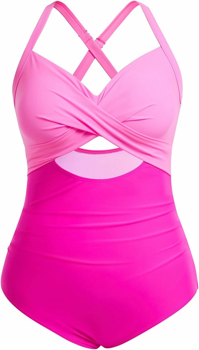 Yonique Plus Size One Piece Swimsuit for Women Tummy Control Bathing Suit Cutout Swimwear
