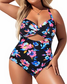 Yonique Plus Size One Piece Swimsuit for Women Tummy Control Bathing Suit Cutout Swimwear