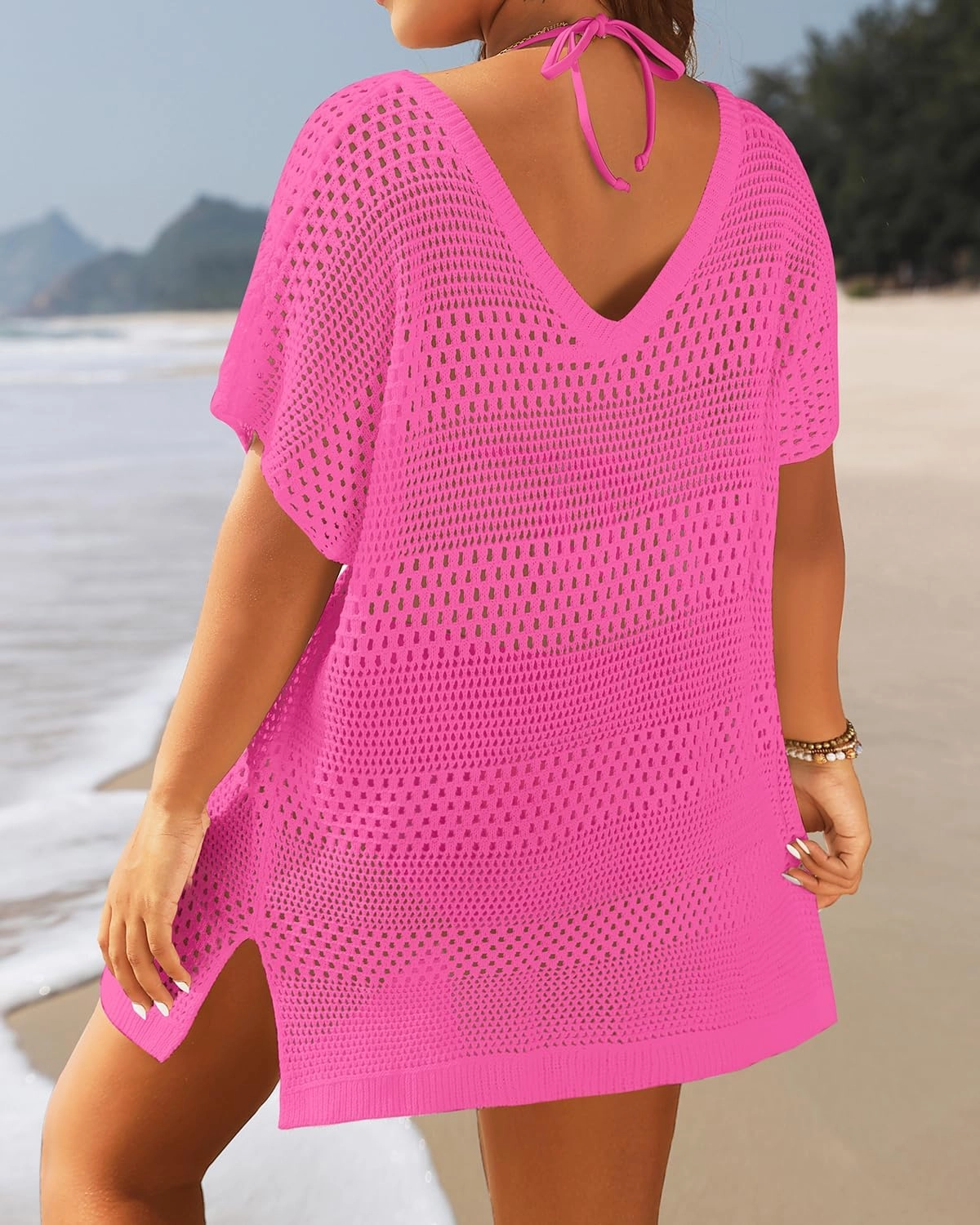 Yonique Plus Size Swimsuit Cover Up - Crochet Swim Cover Up 2025 Bathing Suit Short Sleeve Beach Dress