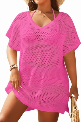 Yonique Plus Size Swimsuit Cover Up - Crochet Swim Cover Up 2025 Bathing Suit Short Sleeve Beach Dress
