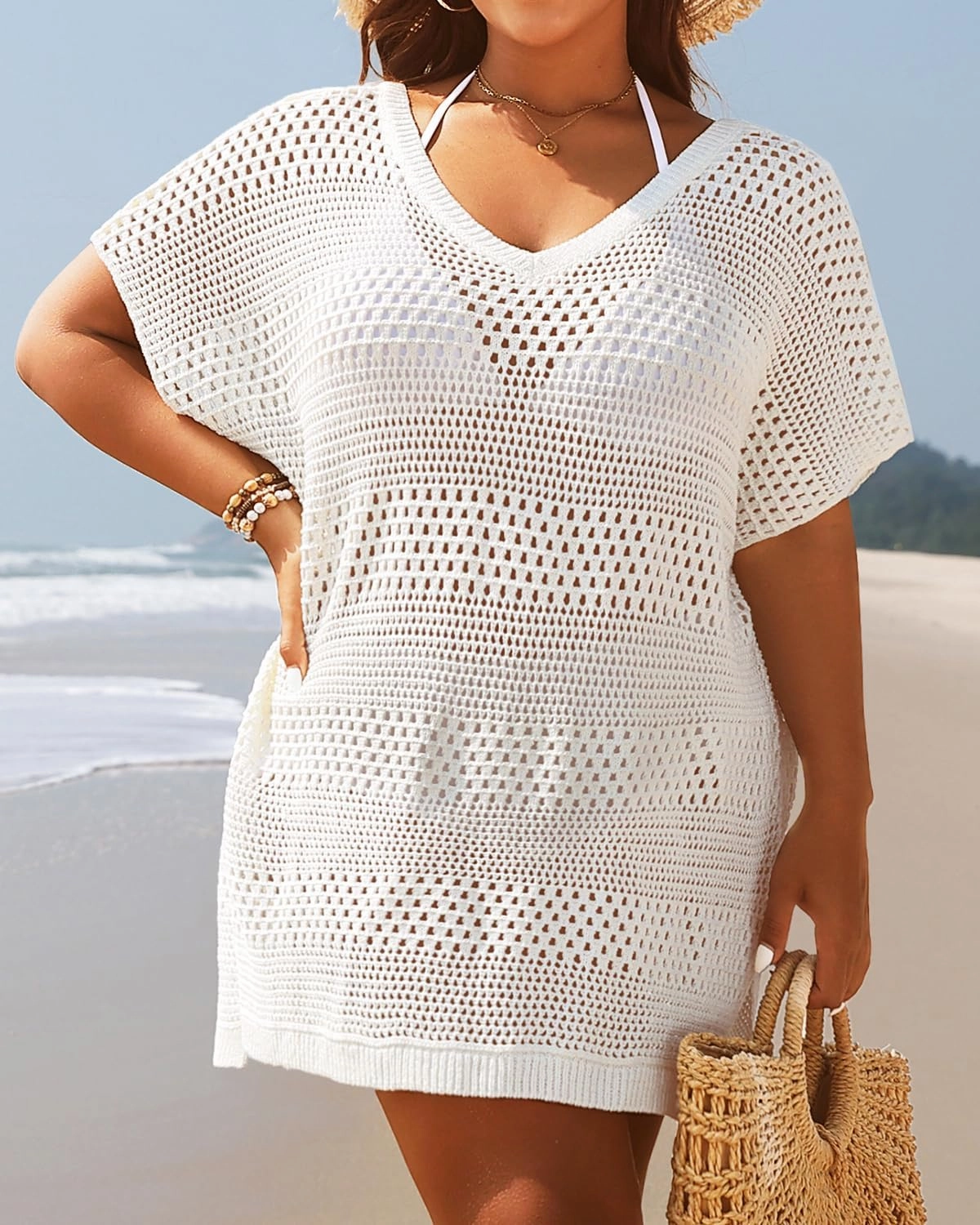 Yonique Plus Size Swimsuit Cover Up - Crochet Swim Cover Up 2025 Bathing Suit Short Sleeve Beach Dress