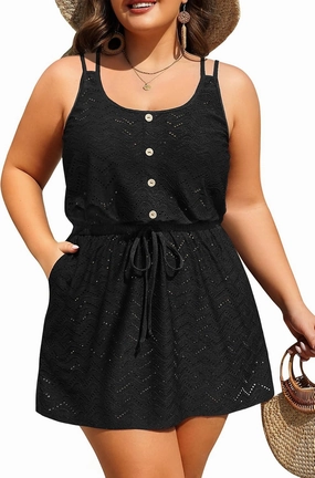 Yonique Plus Size Swimsuit Cover Up - Hollow Out Button Down Beach Coverups Spaghetti Strap Bathing Suit 2025 Summer Dress