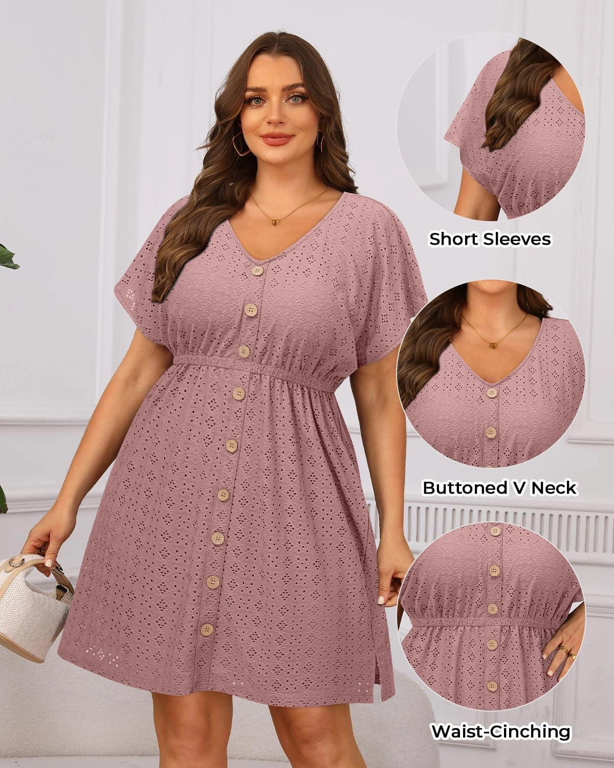 Yonique Plus Size Swimsuit Cover Up Women - Button Down Bathing Suit Coverup 2025 V Neck Hollow Out Beach Dress Swimwear