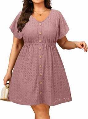 Yonique Plus Size Swimsuit Cover Up Women - Button Down Bathing Suit Coverup 2025 V Neck Hollow Out Beach Dress Swimwear