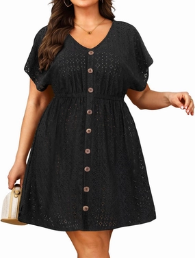 Yonique Plus Size Swimsuit Cover Up Women - Button Down Bathing Suit Coverup 2025 V Neck Hollow Out Beach Dress Swimwear