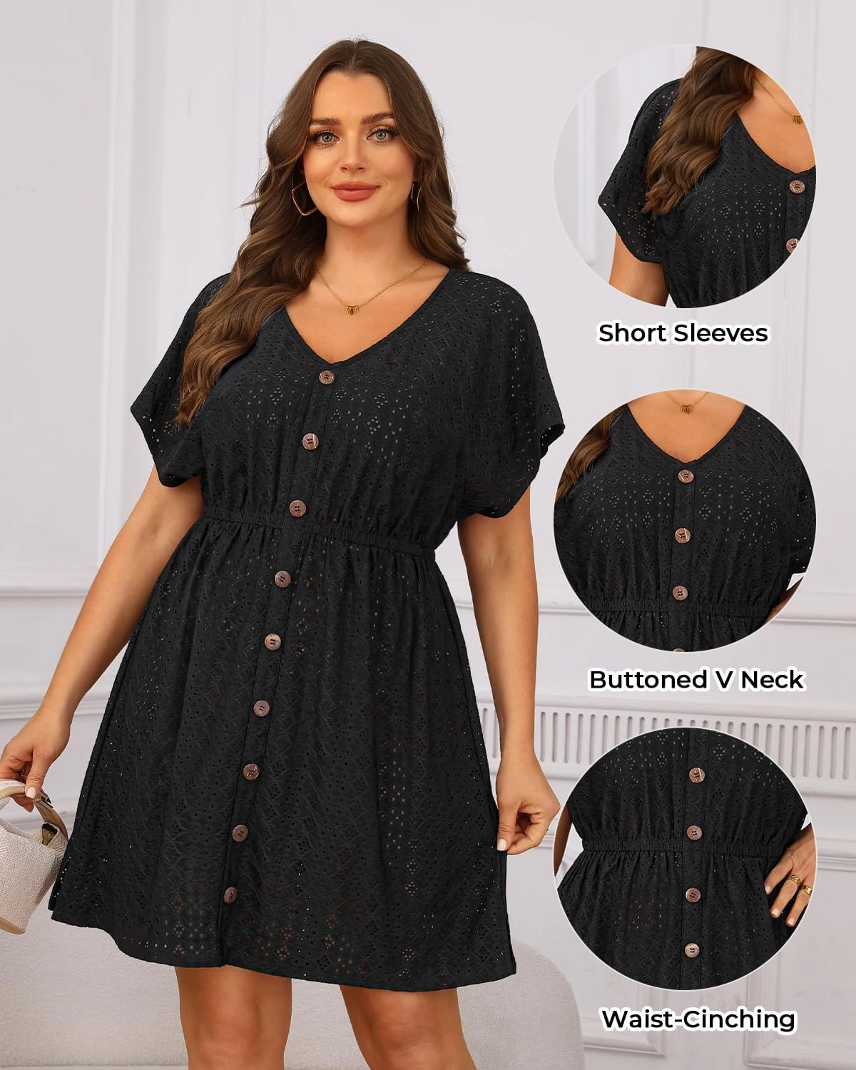 Yonique Plus Size Swimsuit Cover Up Women - Button Down Bathing Suit Coverup 2025 V Neck Hollow Out Beach Dress Swimwear