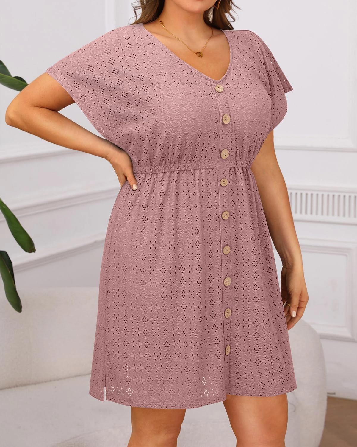 Yonique Plus Size Swimsuit Cover Up Women - Button Down Bathing Suit Coverup 2025 V Neck Hollow Out Beach Dress Swimwear
