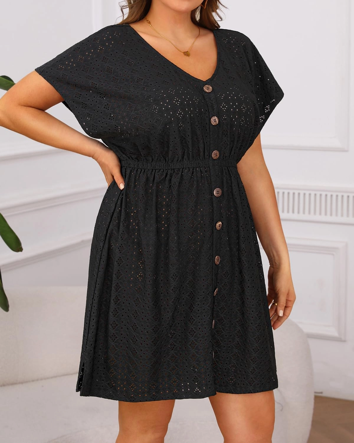 Yonique Plus Size Swimsuit Cover Up Women - Button Down Bathing Suit Coverup 2025 V Neck Hollow Out Beach Dress Swimwear