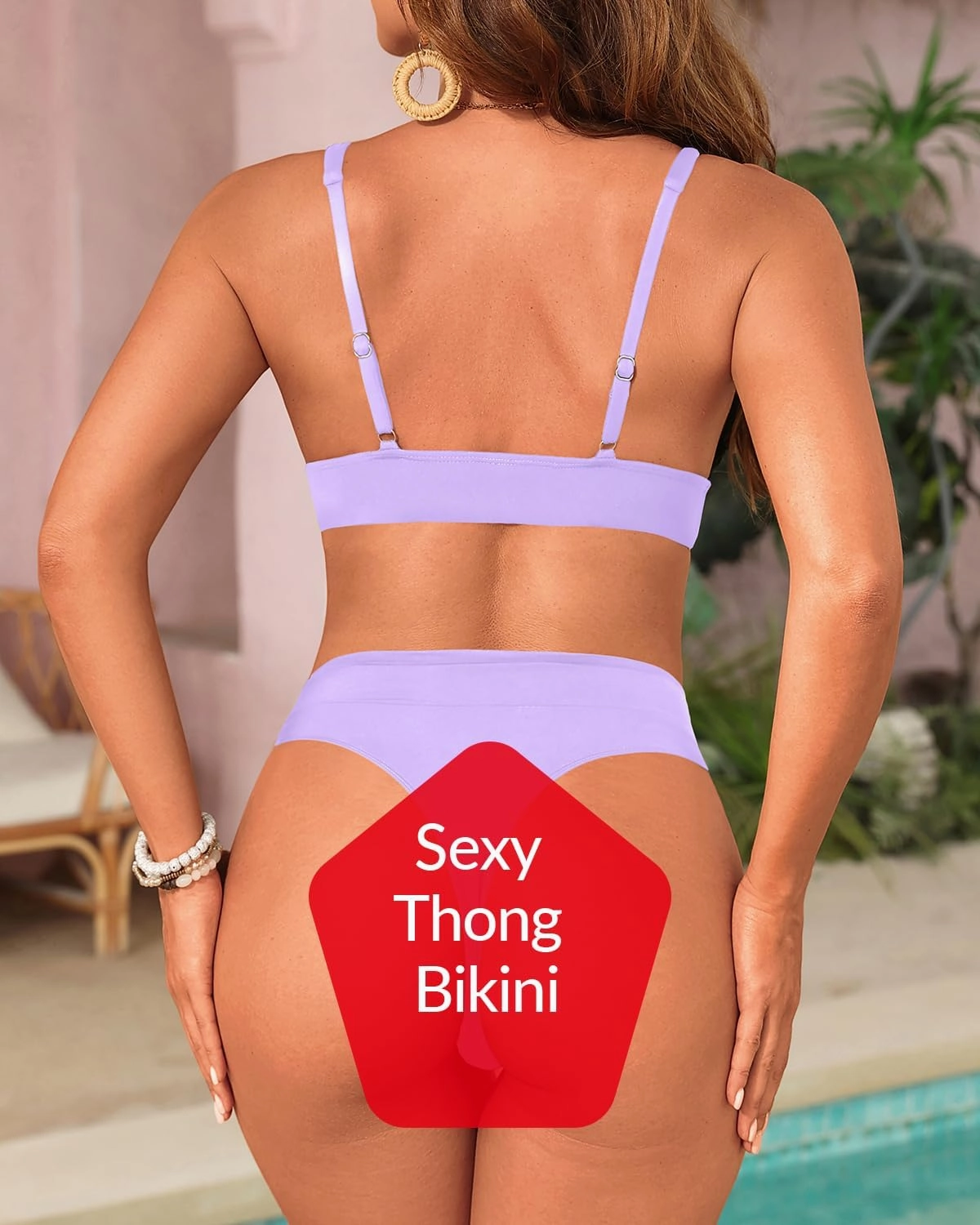 Yonique Thong Bikini Set High Waisted Two Piece Swimsuit High Cut Bikini V Neck Bathing Suit