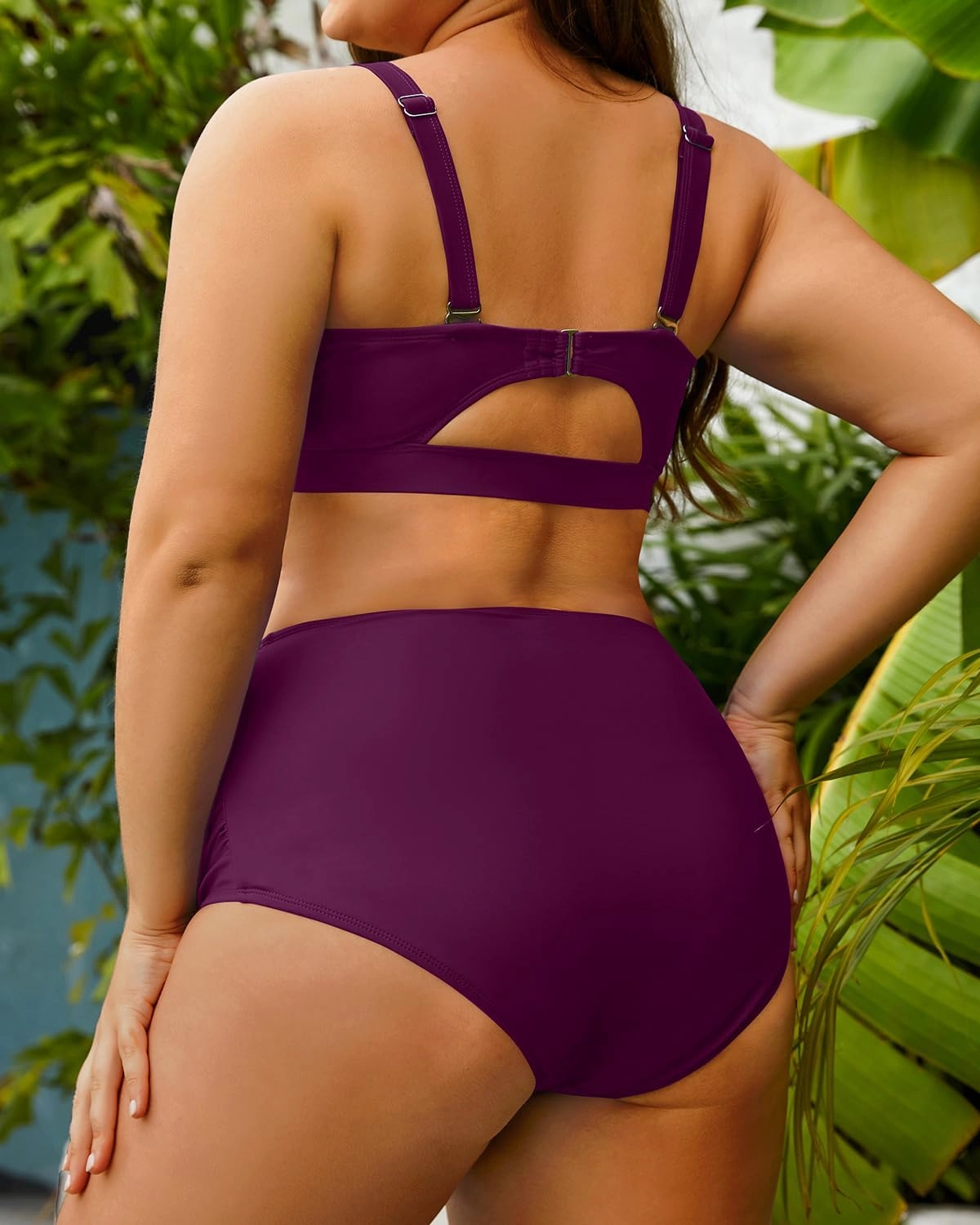 Yonique Women Plus Size Two Piece Swimsuits High Waisted Bathing Suits Bandeau Bikini Tummy Control Swimwear