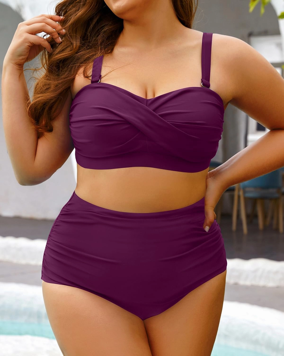 Yonique Women Plus Size Two Piece Swimsuits High Waisted Bathing Suits Bandeau Bikini Tummy Control Swimwear