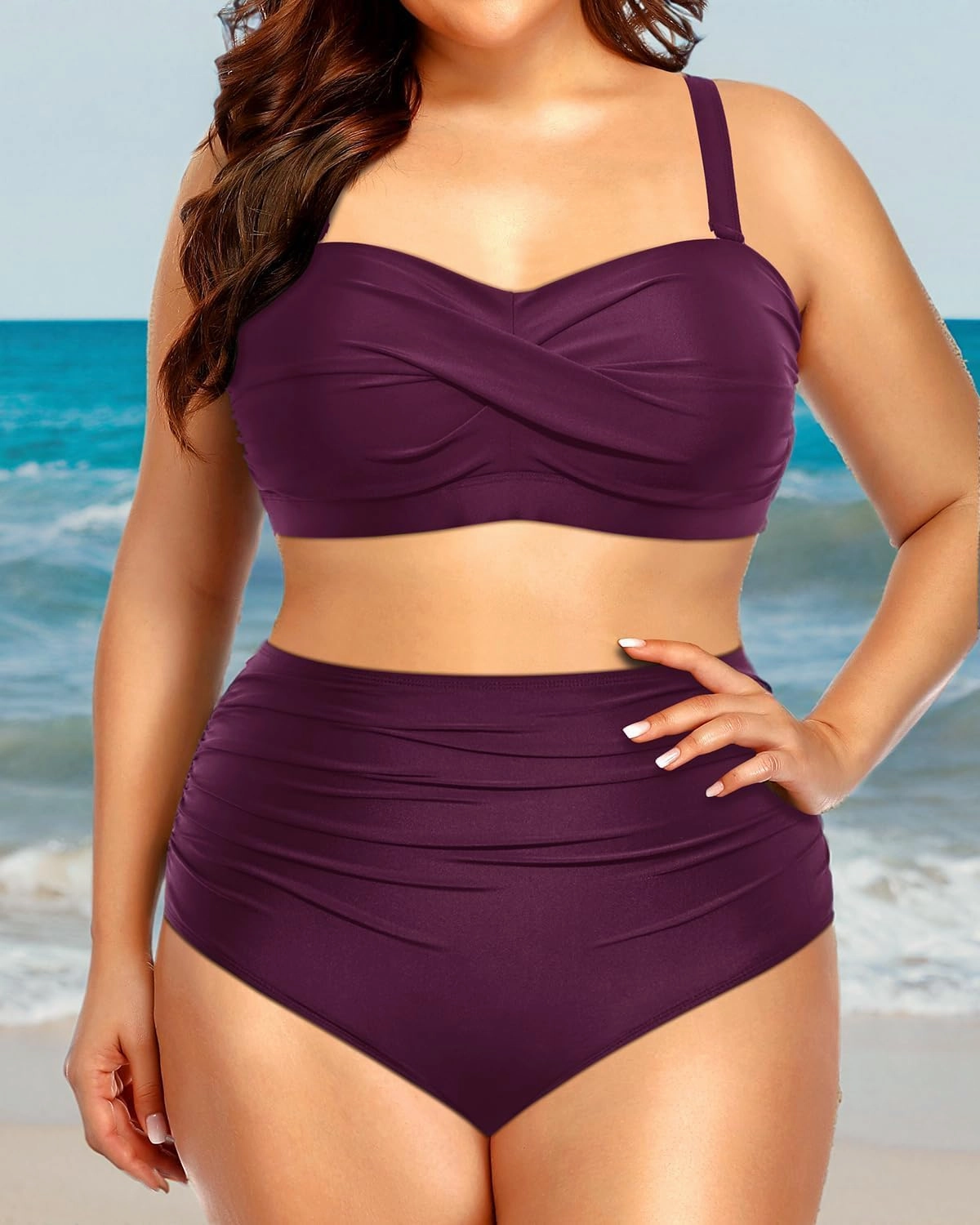 Yonique Women Plus Size Two Piece Swimsuits High Waisted Bathing Suits Bandeau Bikini Tummy Control Swimwear