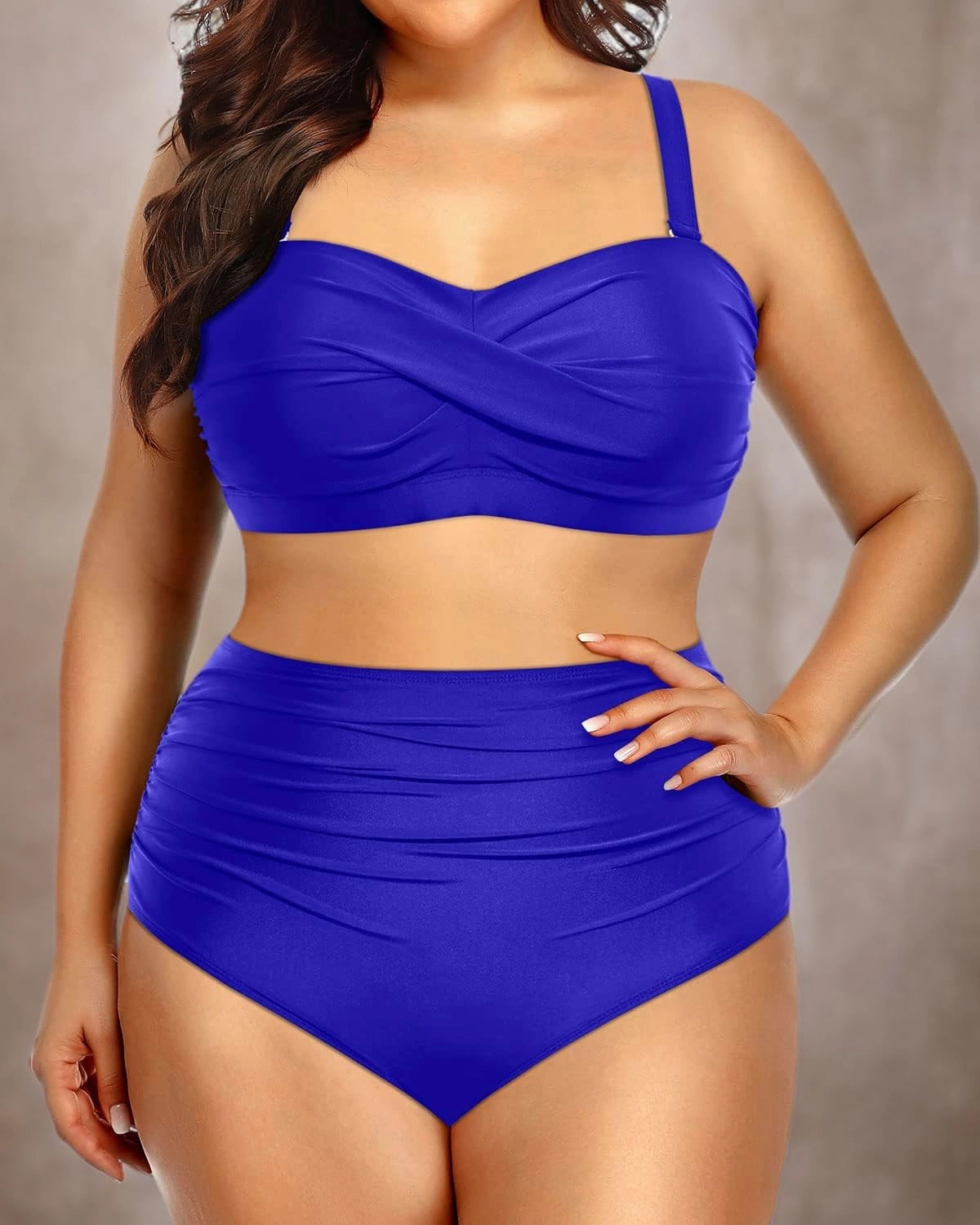 Yonique Women Plus Size Two Piece Swimsuits High Waisted Bathing Suits Bandeau Bikini Tummy Control Swimwear