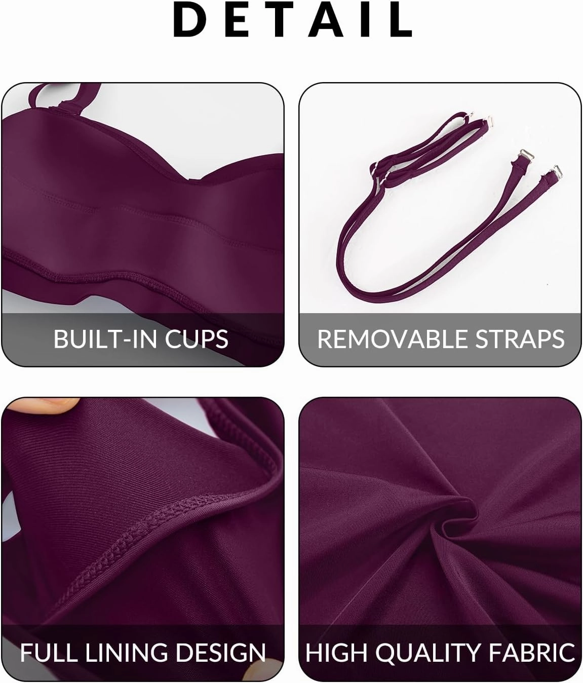 Yonique Women Plus Size Two Piece Swimsuits High Waisted Bathing Suits Bandeau Bikini Tummy Control Swimwear