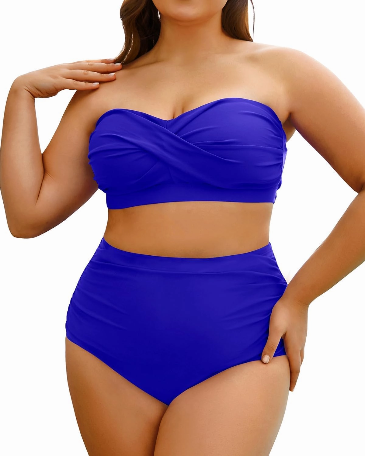 Yonique Women Plus Size Two Piece Swimsuits High Waisted Bathing Suits Bandeau Bikini Tummy Control Swimwear