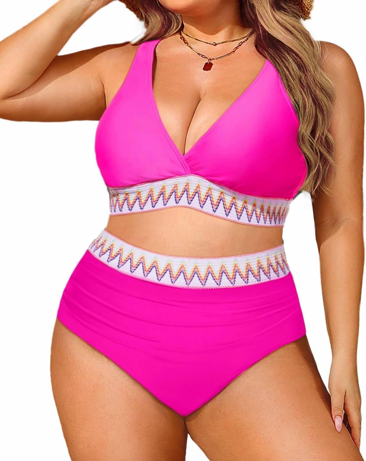 Yonique Women Plus Size Two Piece Swimsuits High Waisted Bikini Set Tummy Control Bathing Suits Ruffle Swimwear