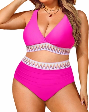 Yonique Women Plus Size Two Piece Swimsuits High Waisted Bikini Set Tummy Control Bathing Suits Ruffle Swimwear