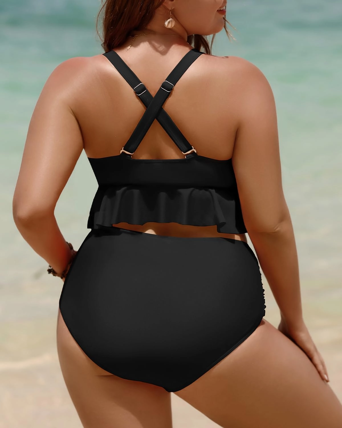 Yonique Women Plus Size Two Piece Swimsuits High Waisted Bikini Set Tummy Control Bathing Suits Ruffle Swimwear