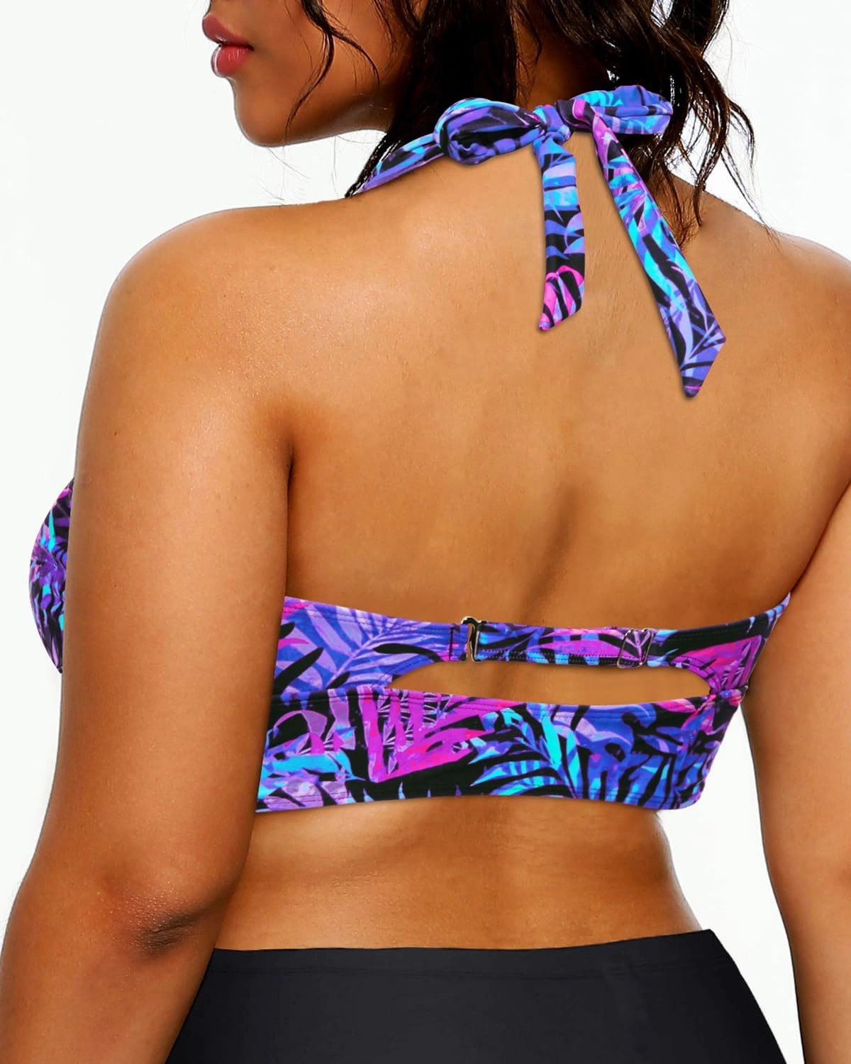 Yonique Women's Plus Size Bikini Tops Only Halter Swimsuit Top Large Bust Swim Top V Neck Bathing Suit Tops