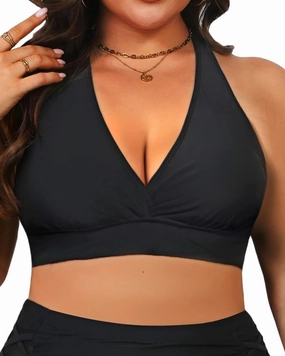 Yonique Women's Plus Size Bikini Tops Only Halter Swimsuit Top Large Bust Swim Top V Neck Bathing Suit Tops