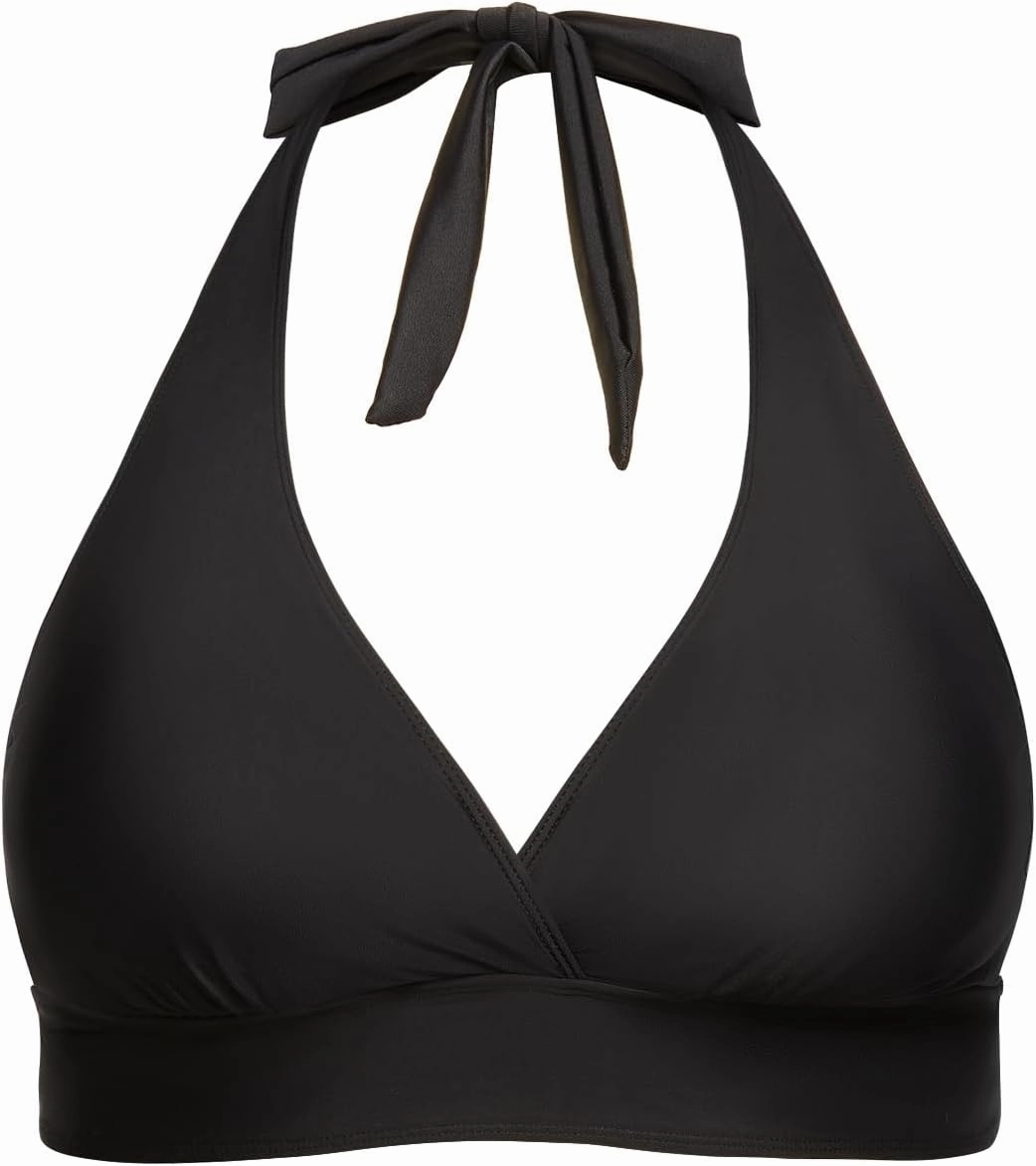 Yonique Women's Plus Size Bikini Tops Only Halter Swimsuit Top Large Bust Swim Top V Neck Bathing Suit Tops