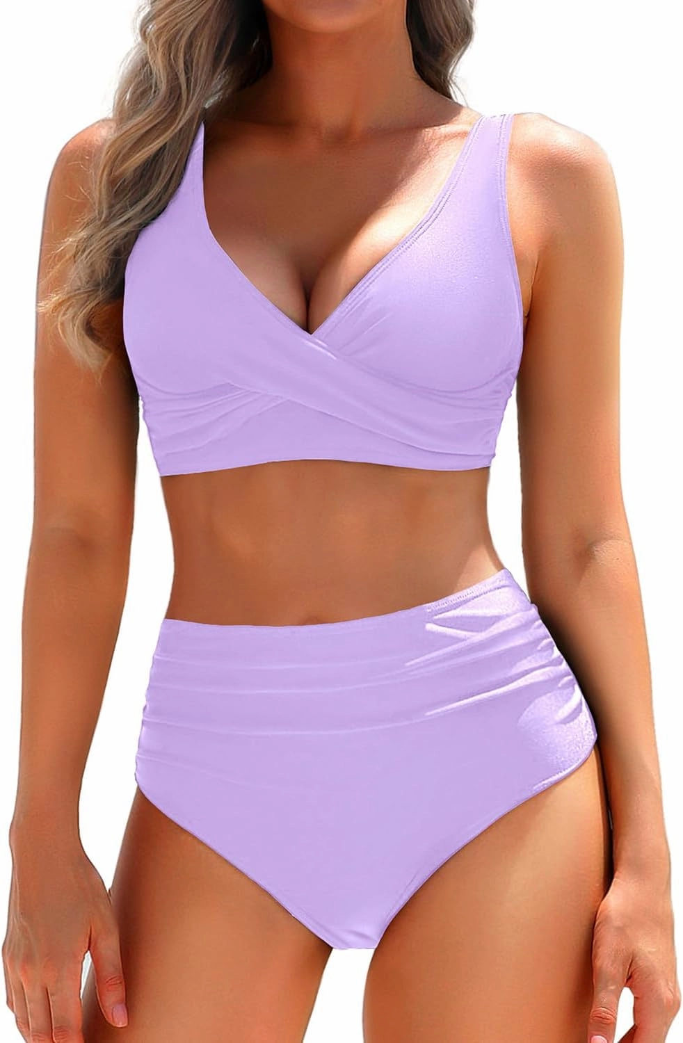 Yonique Women's Two Piece High Waisted Bikini Set Tummy Control Swimsuit Full Coverage Bathing Suit