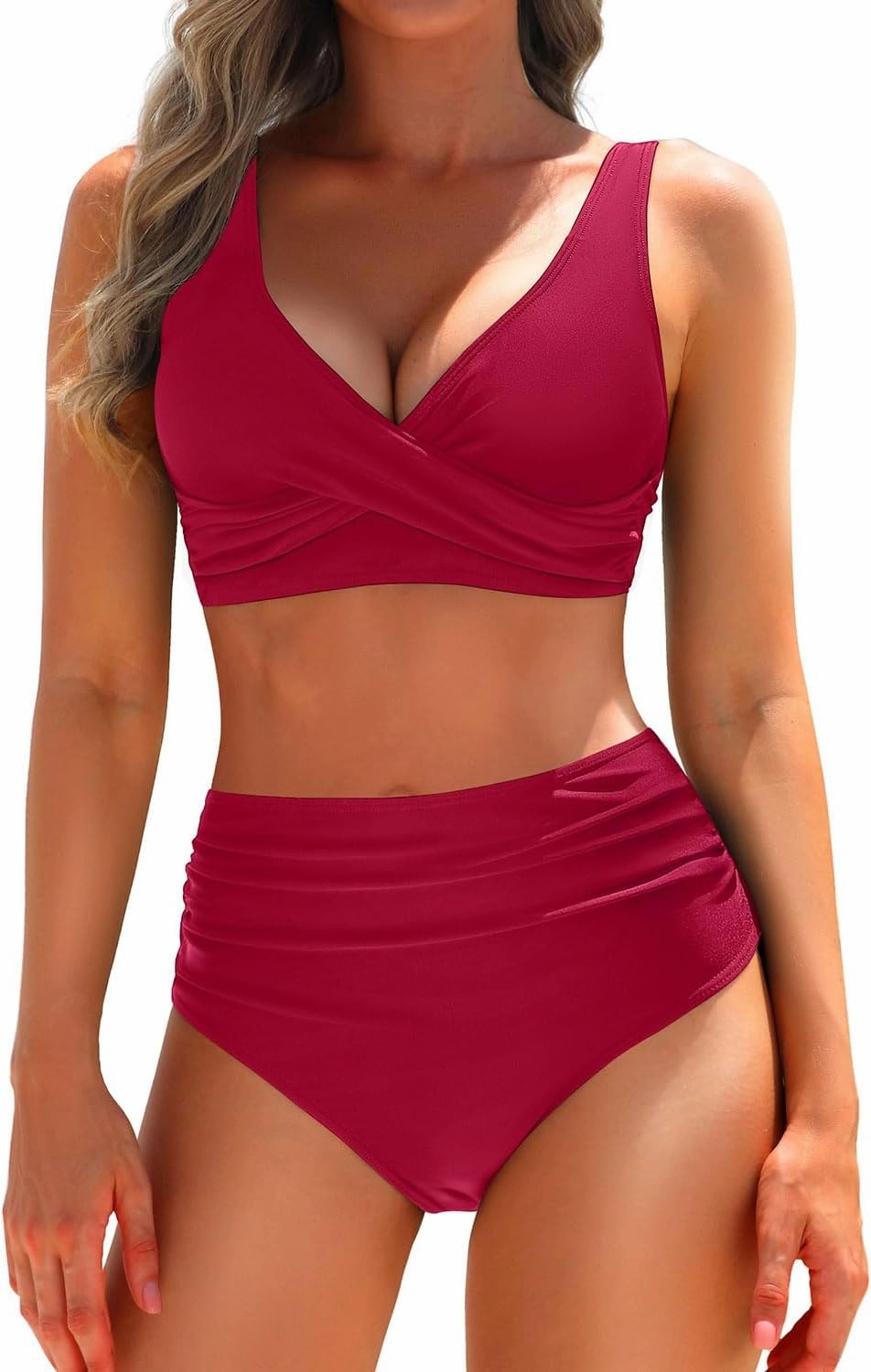 Yonique Women's Two Piece High Waisted Bikini Set Tummy Control Swimsuit Full Coverage Bathing Suit