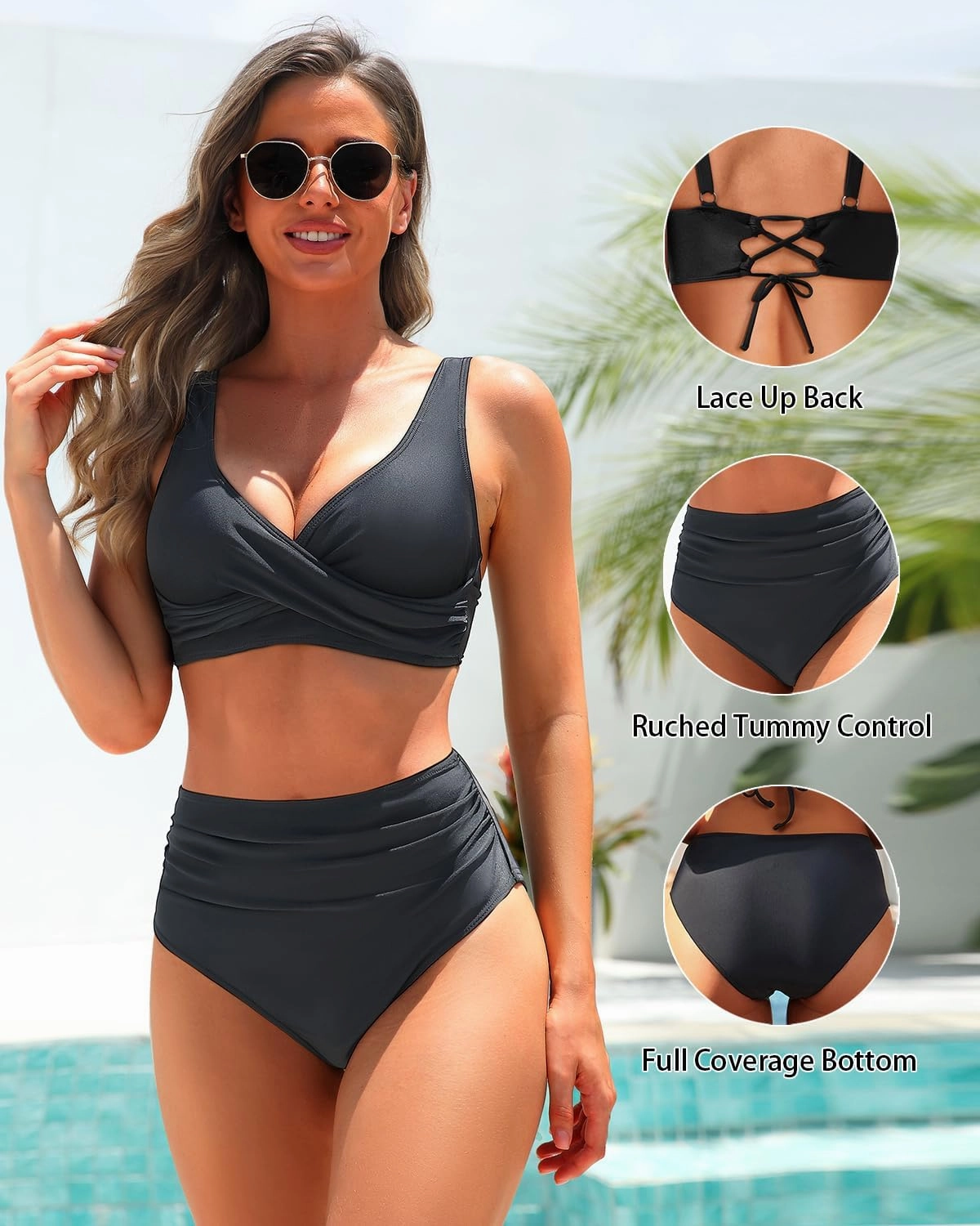 Yonique Women's Two Piece High Waisted Bikini Set Tummy Control Swimsuit Full Coverage Bathing Suit