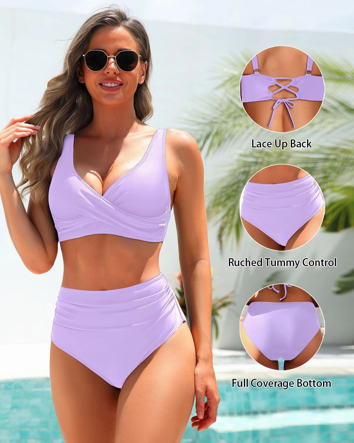 Yonique Women's Two Piece High Waisted Bikini Set Tummy Control Swimsuit Full Coverage Bathing Suit