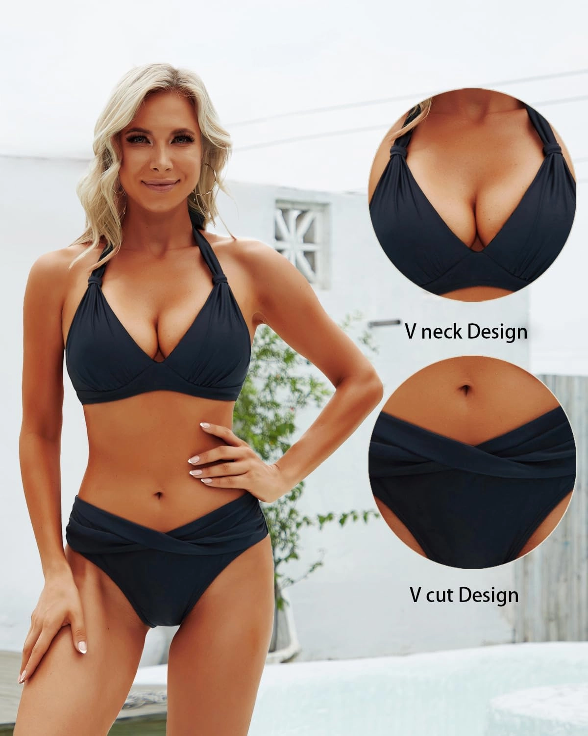Yonique Women Two Piece Bathing Suits Push Up Bikini Set Halter Swimsuit Vintage Swimwear