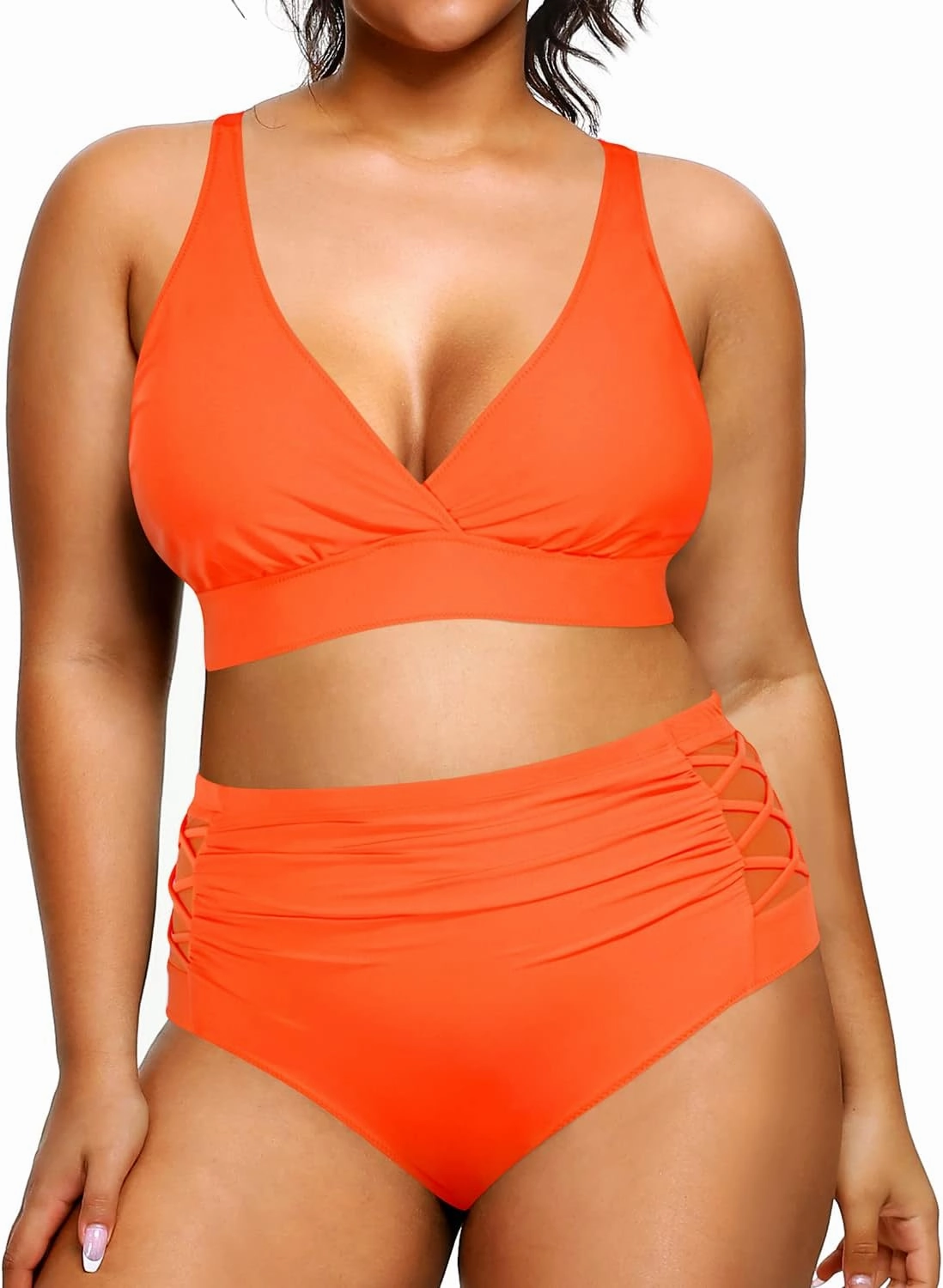 Yonique Womens Plus Size Bikini High Waisted Swimsuits Two Piece Bathing Suits Tummy Control Swimwear