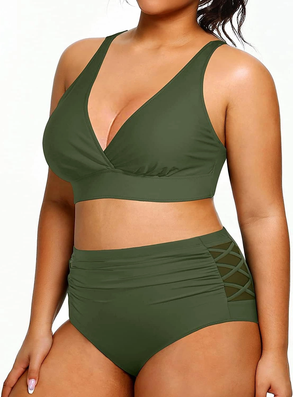 Yonique Womens Plus Size Bikini High Waisted Swimsuits Two Piece Bathing Suits Tummy Control Swimwear