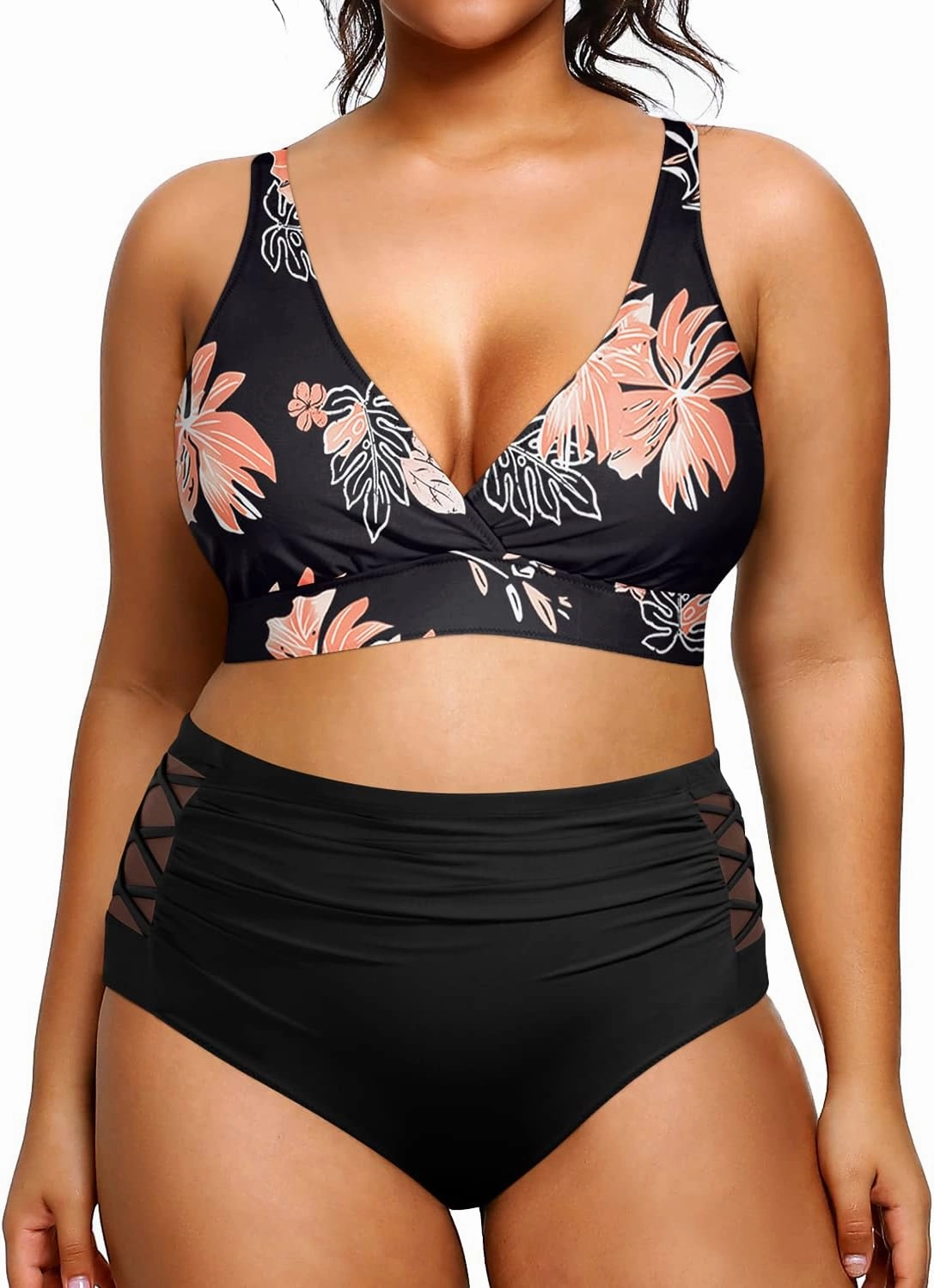 Yonique Womens Plus Size Bikini High Waisted Swimsuits Two Piece Bathing Suits Tummy Control Swimwear