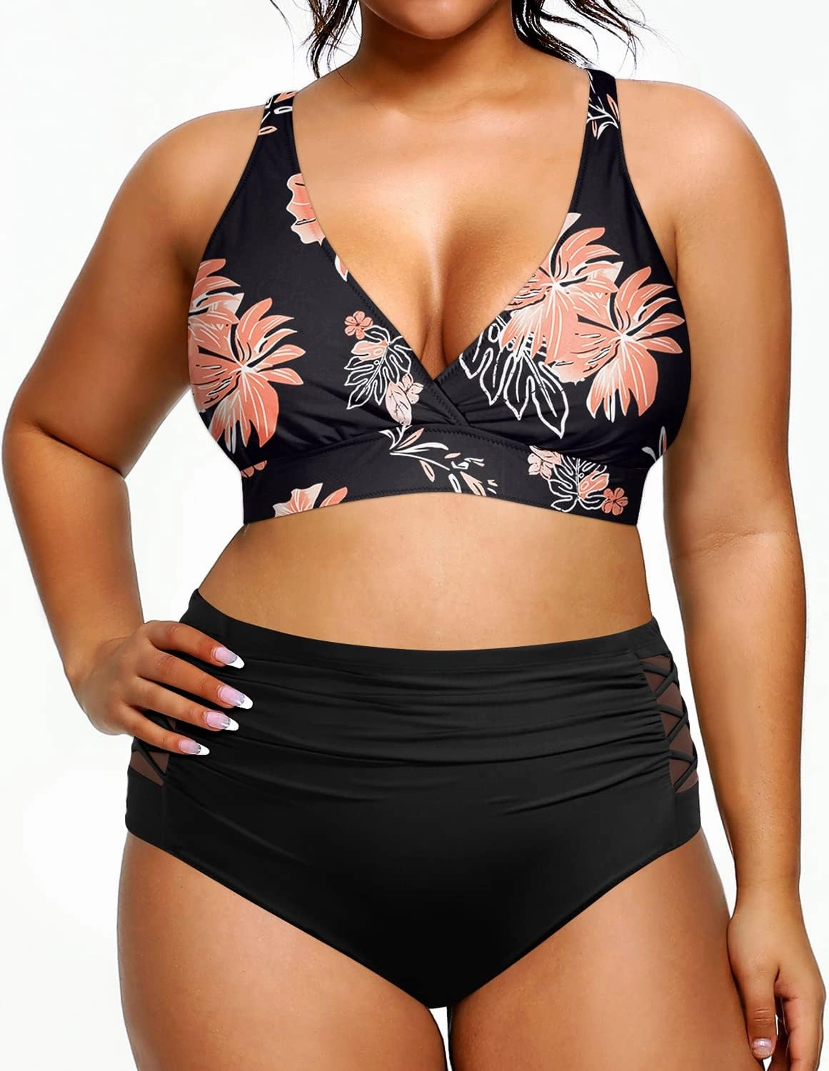 Yonique Womens Plus Size Bikini High Waisted Swimsuits Two Piece Bathing Suits Tummy Control Swimwear