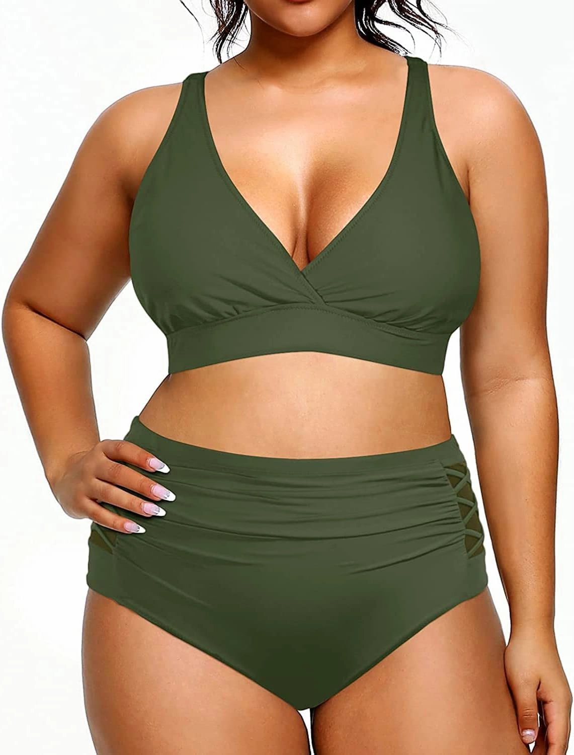Yonique Womens Plus Size Bikini High Waisted Swimsuits Two Piece Bathing Suits Tummy Control Swimwear