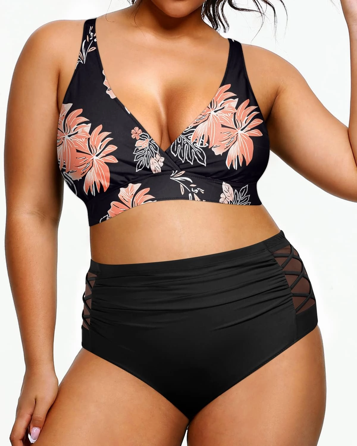 Yonique Womens Plus Size Bikini High Waisted Swimsuits Two Piece Bathing Suits Tummy Control Swimwear