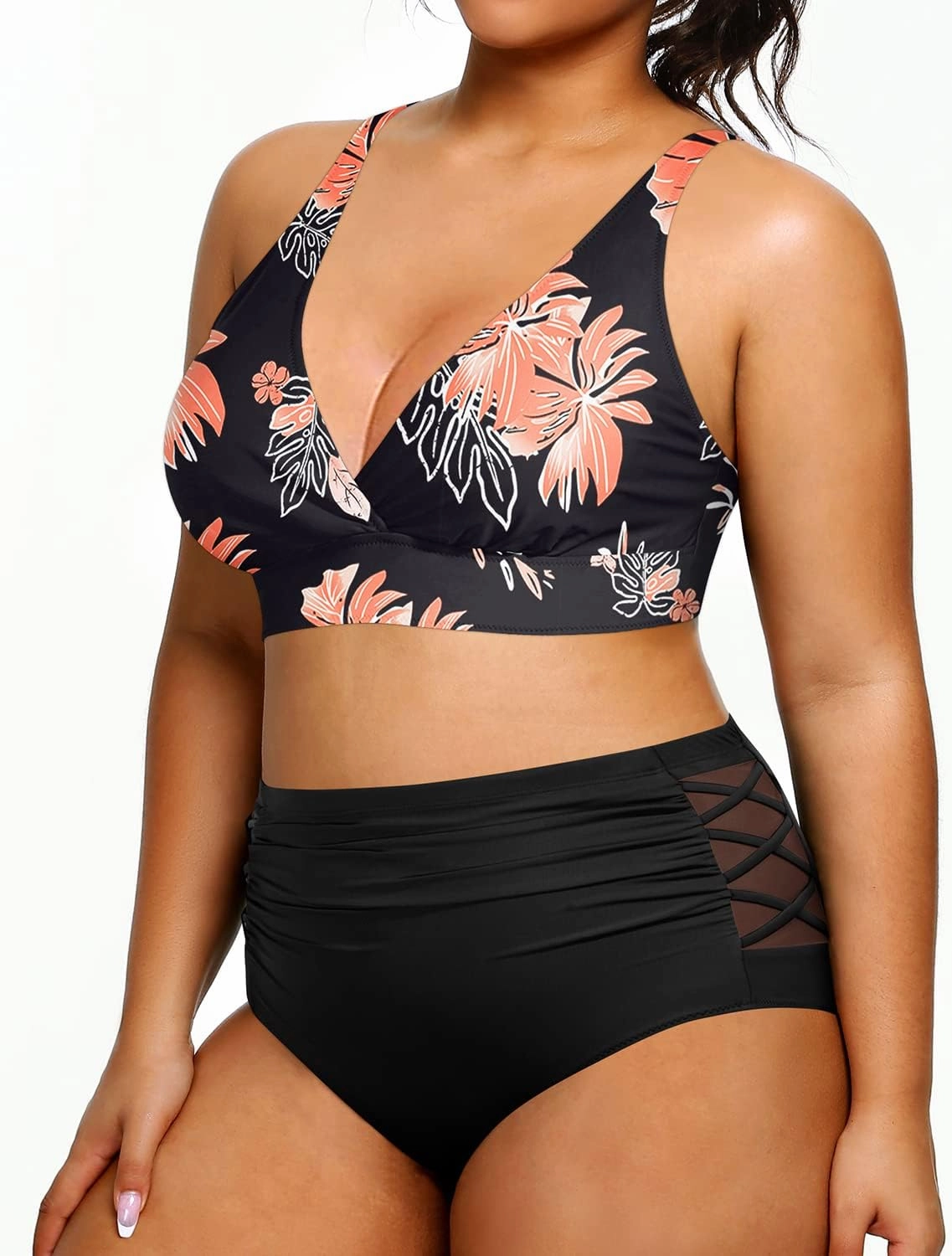 Yonique Womens Plus Size Bikini High Waisted Swimsuits Two Piece Bathing Suits Tummy Control Swimwear