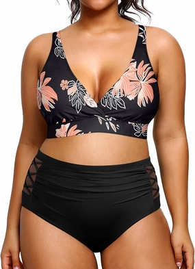 Yonique Womens Plus Size Bikini High Waisted Swimsuits Two Piece Bathing Suits Tummy Control Swimwear