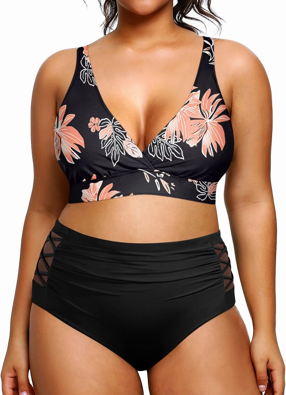 Yonique Womens Plus Size Bikini High Waisted Swimsuits Two Piece Bathing Suits Tummy Control Swimwear