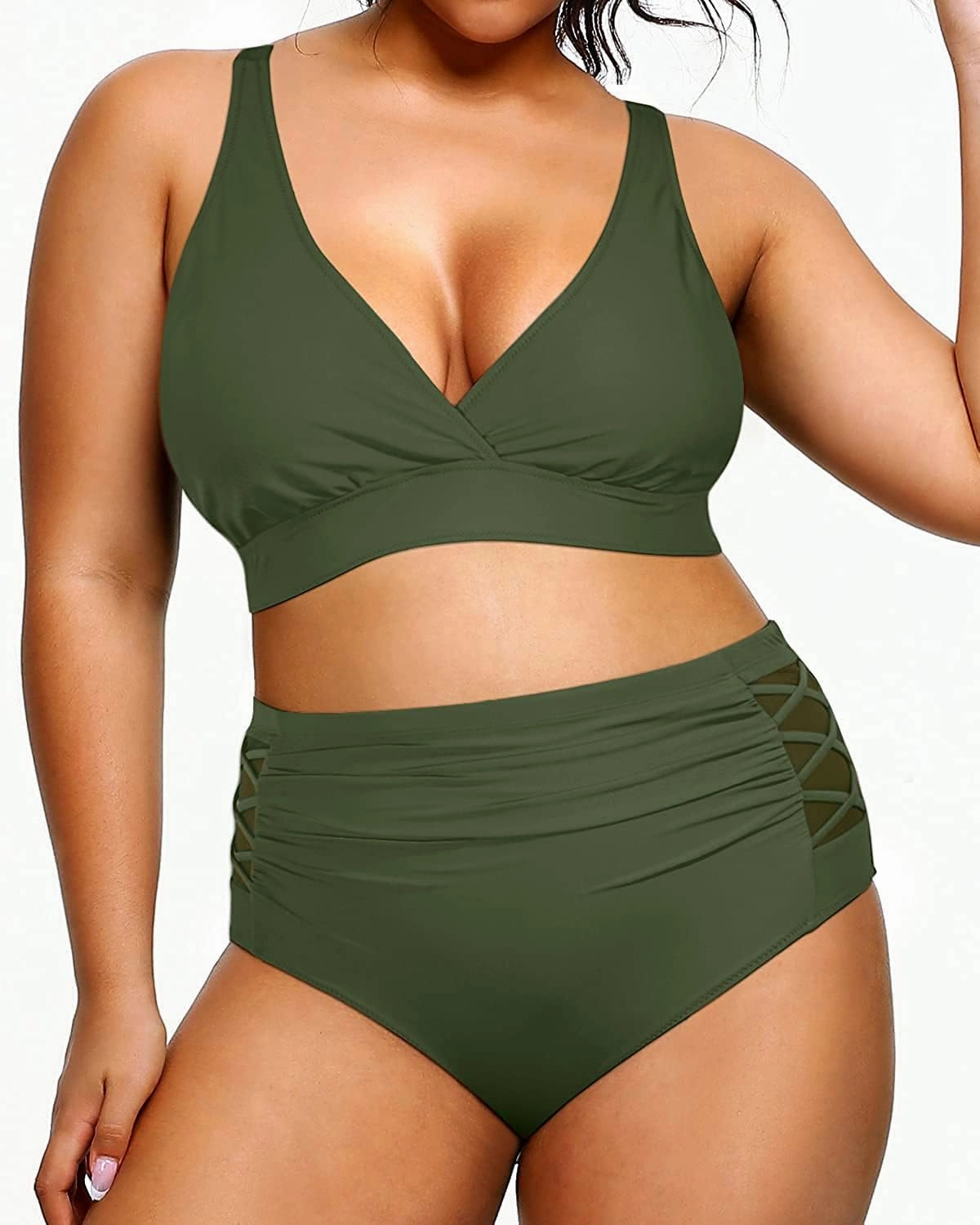 Yonique Womens Plus Size Bikini High Waisted Swimsuits Two Piece Bathing Suits Tummy Control Swimwear