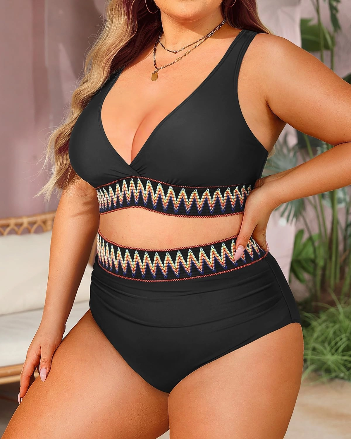 Yonique Womens Plus Size Two Piece Bikini High Waisted Bathing Suit Tummy Control Swimsuit