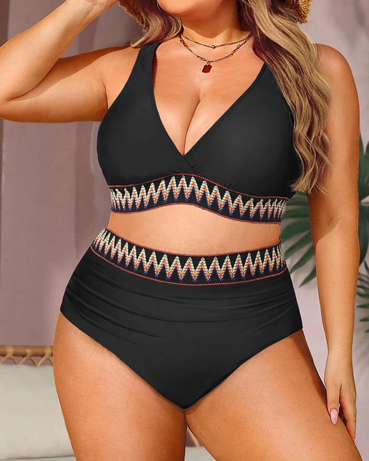 Yonique Womens Plus Size Two Piece Bikini High Waisted Bathing Suit Tummy Control Swimsuit