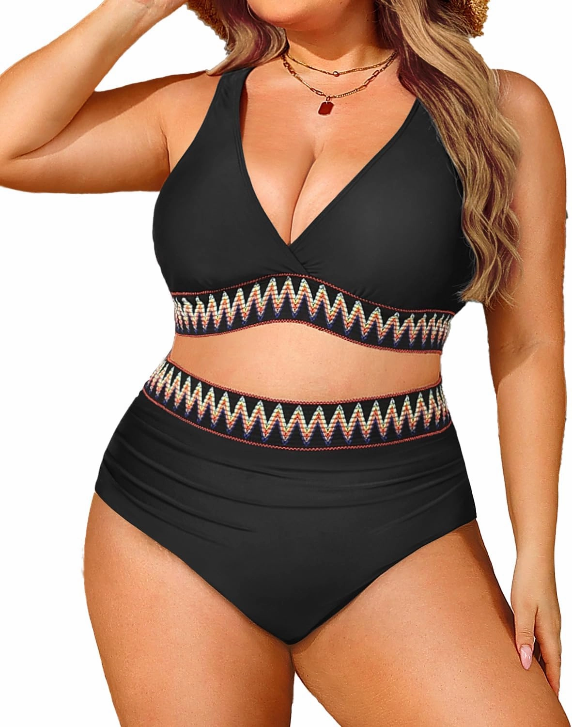 Yonique Womens Plus Size Two Piece Bikini High Waisted Bathing Suit Tummy Control Swimsuit