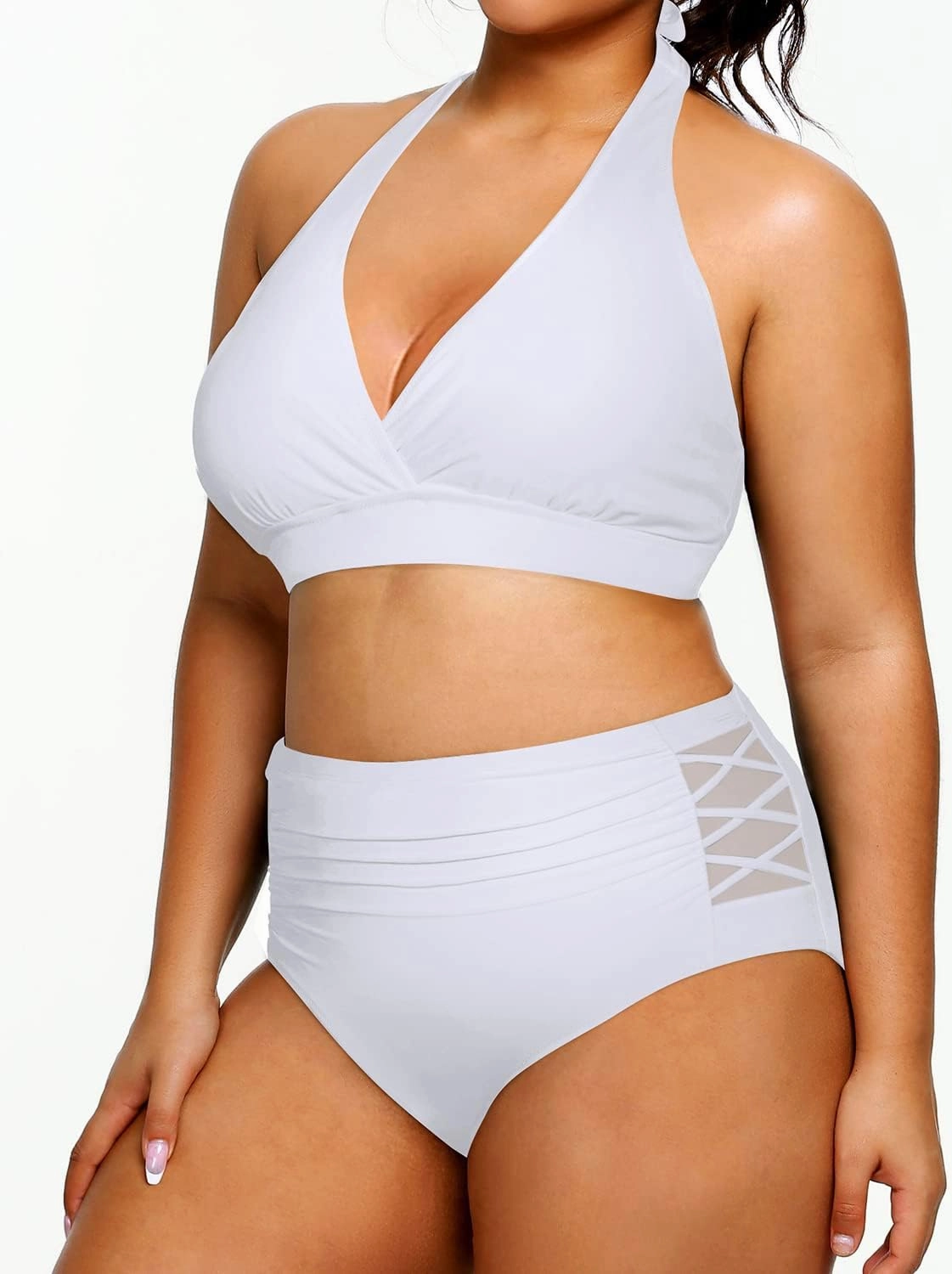 Yonique Womens Two Piece Plus Size Halter Bikini Swimsuits Tummy Control Bathing Suits High Waisted Swimwear