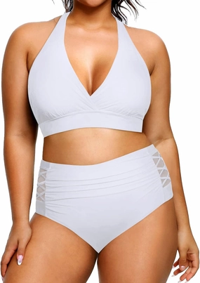 Yonique Womens Two Piece Plus Size Halter Bikini Swimsuits Tummy Control Bathing Suits High Waisted Swimwear
