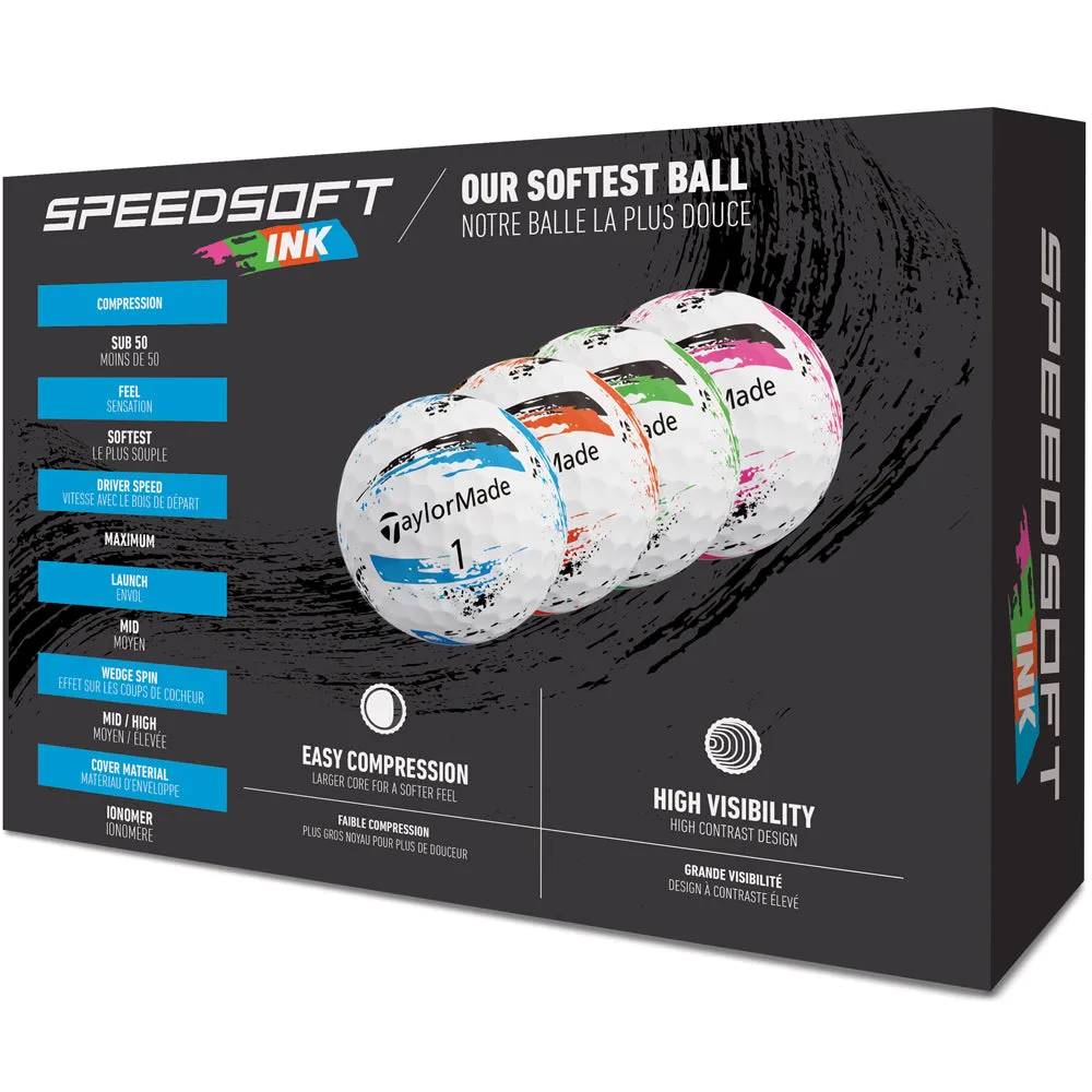 TaylorMade SpeedSoft Golf Balls - Ink Multi - 12 Pack, Custom golf clubs, Golf simulator for home