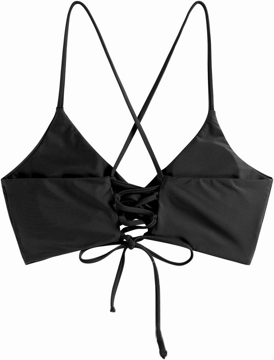 ZAFUL Bikini Tops for Women Push Up Swimsuit Top Lace Up Padded Bathing Suit Tops Twist Bikini Top Only
