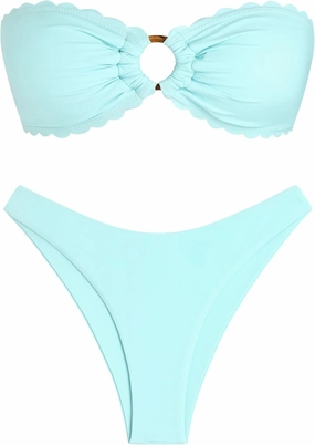 ZAFUL O Ring Bandeau Bikini Sets for Women Sexy Strapless Swimsuits 2 Piece High Cut Bathing Suit